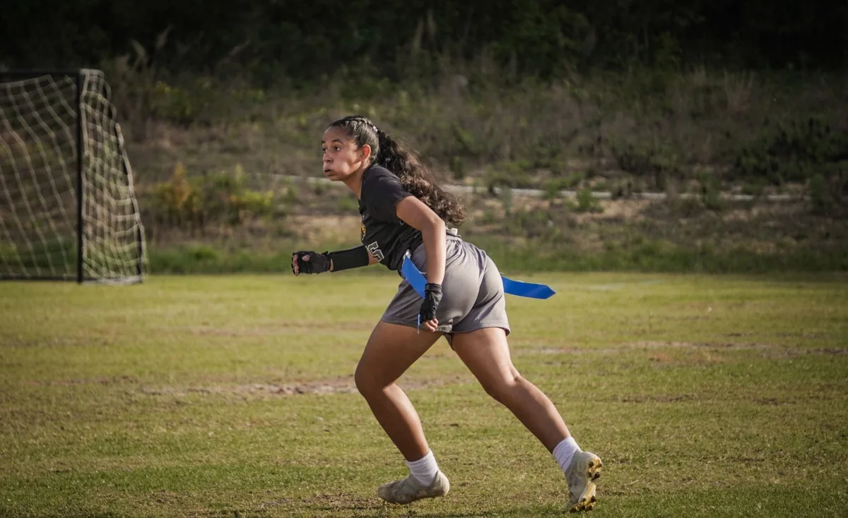 Flag football player sprinting