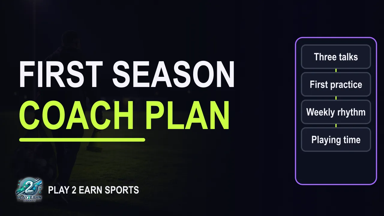 Title card of the video "First Time Youth Coach: A Calm First-Season Plan"