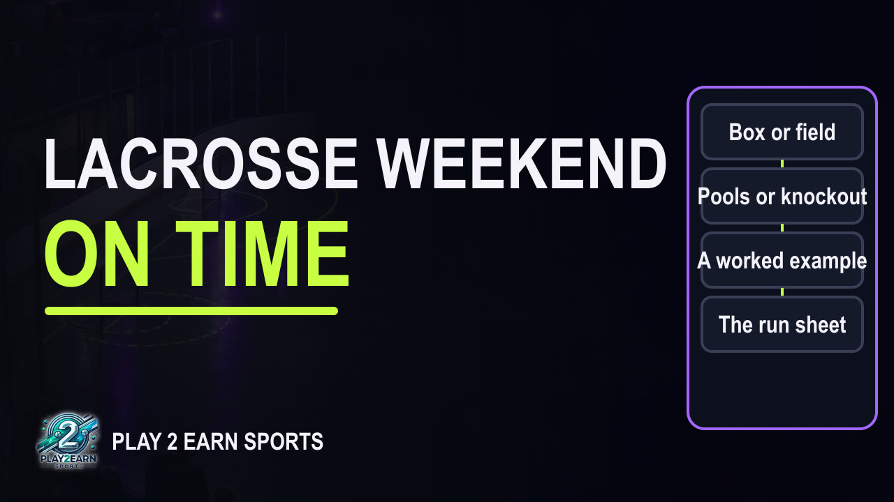 Title card of the video "Lacrosse Tournament Format: Box and Field Weekends on Time"